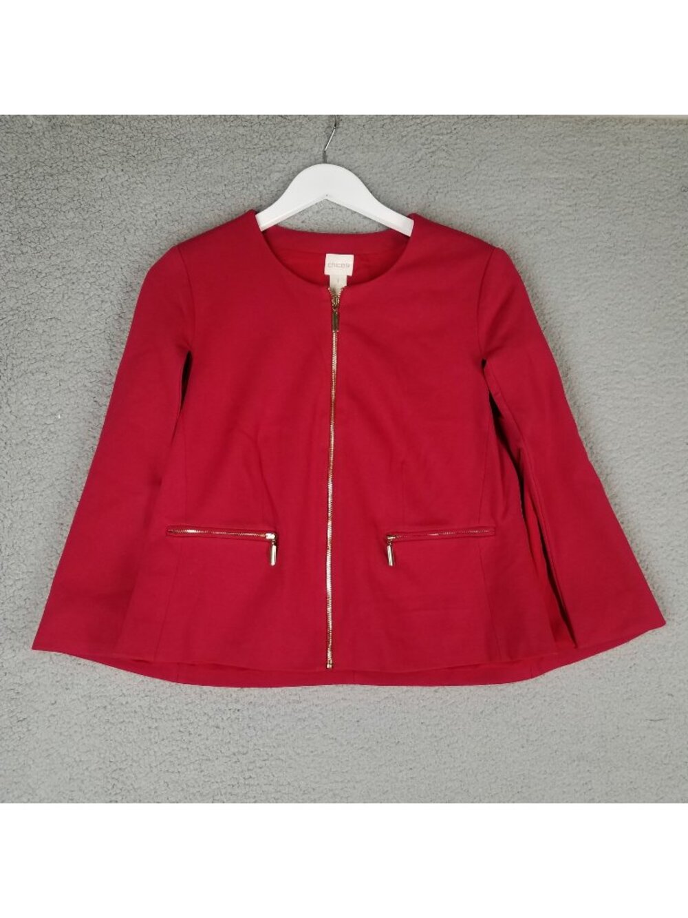 NEW Chico's Cape Jacket Women's 1/ Medium Ponte Red Zip Up Office Career Stretch